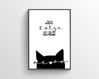 Kunstdruck, Poster, Geschenk, Katze, Katze mit ihrem Personal "Ein Haus ohne Katze ist nur ein Haus"