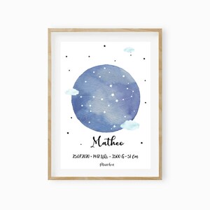 Regalo per la nascita, poster di nascita, battesimo, annuncio di nascita, regalo di battesimo, immagine del segno zodiacale, poster del segno zodiacale, asilo nido del segno della morte