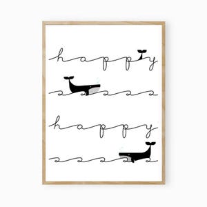 Faute de frappe d'impression d'art, affiche happy day, cadeau copine, cadeau amour, baleine "Happy"