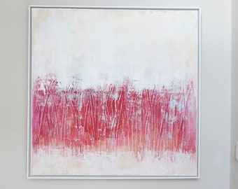 Abstract picture 70x70 warm colors/red pink/beige/white/picture with structures/handmade/red tones/unique/acrylic painting/art/original