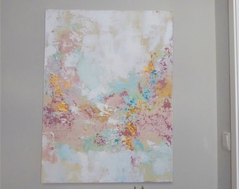 Acrylbild 60x80 Pastelltöne/Helle Farben/Bild mit Struktur/abstraktes Bild/hyggelig/ScandiLook/beige weiß rosa bleu grün /Original