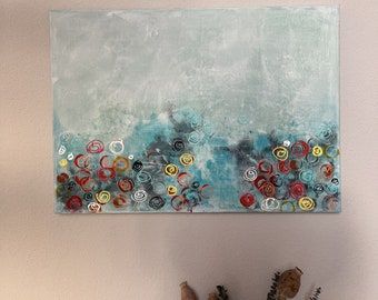 Acrylic painting 50x70 shades of blue with colorful accents/Acrylic painting on canvas/Colored accents/Original/Handmade/Unique/Turquoise - light blue