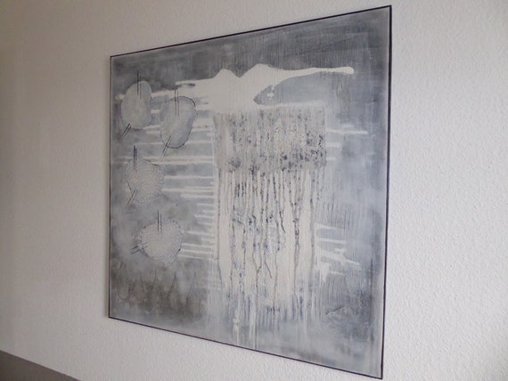 Acrylbild Strukturen in Grau 80x80cm / schlichte Malerei