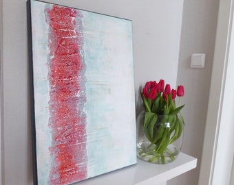 Picture "Spring" 50x70/Bright picture/Red tones/Bright colors/Structure/Acrylic picture/Abstract art/Light blue/White/Beige/Unique