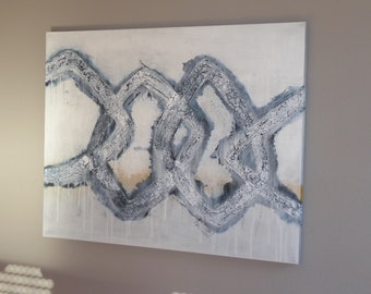 Abstraktes Bild 80x100  " Verbundenheit " / Acrylmalerei / Großes Bild / Grau weiß / XL Kunstwerk mit Struktur / Originalbild auf Leinwand