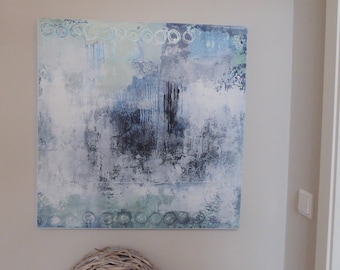 Abstract painting 70x70 /Aqua tones/Painting with blue/light green/white/light blue/Painting with structure/Blue colors/Abstract acrylic painting/Light painting