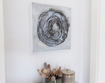 Abstract picture "Circle" gray/taupe/white tones 30x30/acrylic painting/picture with beautiful structures/handmade/unique/gray white