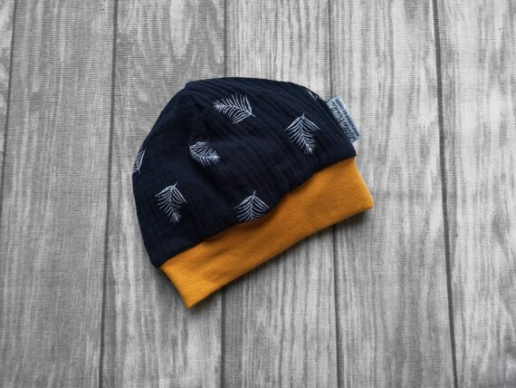 Mutze Baby Kinder Junge Musselin Federn Navy Babykleidung Etsy