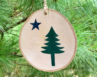 Maine Flag Birch Ornament, State Souvenir Keepsake
