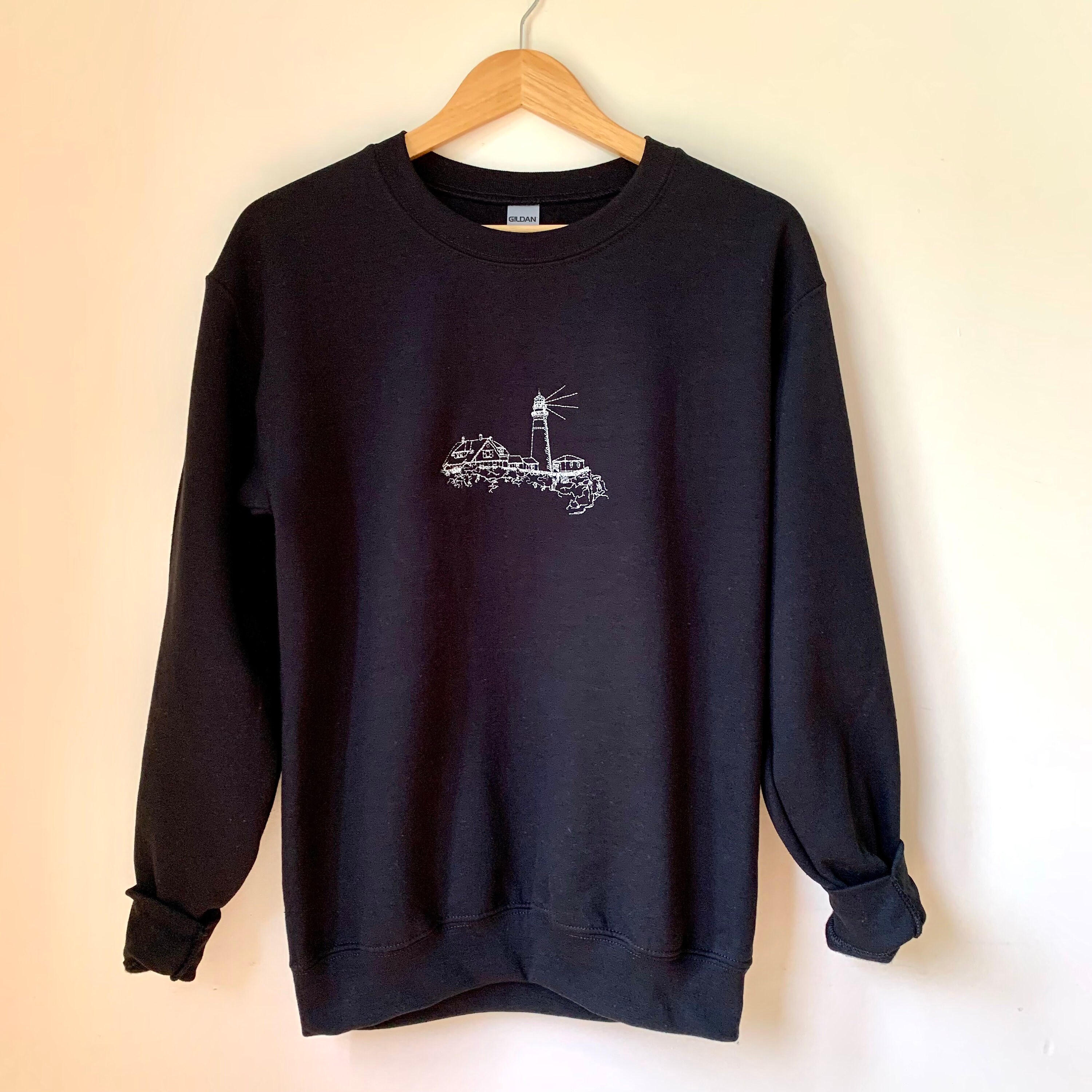 Maine Embroidered Lighthouse Sweatshirt Portland Head Light Etsy