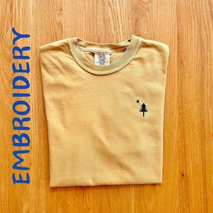 Maine Flag Embroidered Comfort Colors Tee - Pine Tree Star Design