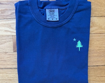 Maine Flag Embroidered Comfort Colors Tee - Pine Tree Star Design
