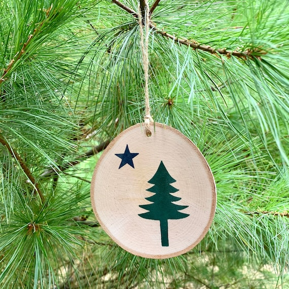 Maine Flag Birch Ornament, State Souvenir Keepsake
