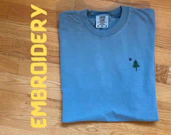 Embroidered Maine Flag Tee - Comfort Colors 1901 Design