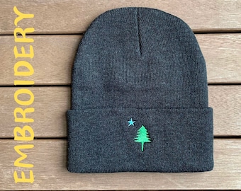 Embroidered Maine Flag Beanie: 1901 Design, Cuffed Hat
