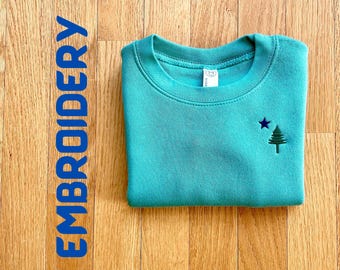 Maine Toddler Sweatshirt: Embroidered Pine Tree, Made in Maine