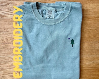 Maine Flag Embroidered Tee - Comfort Colors Maine Shirt
