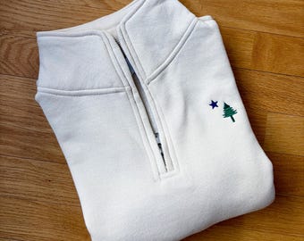Embroidered Maine Flag Quarter Zip: Sandshell, Made in Maine