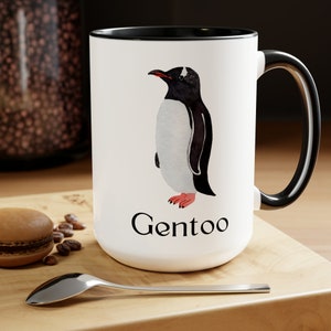 Gentoo Penguin Two-Tone Mug - 15 oz Black and White - Elegant Wildlife Coffee Cup with Antarctic Charm