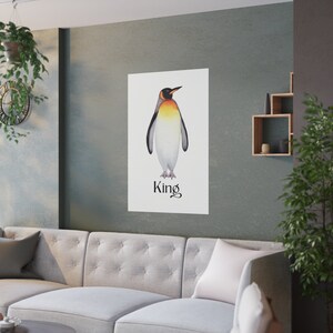 Cartel del pingüino rey - Impresión de arte de vida silvestre antártica para una decoración elegante del hogar