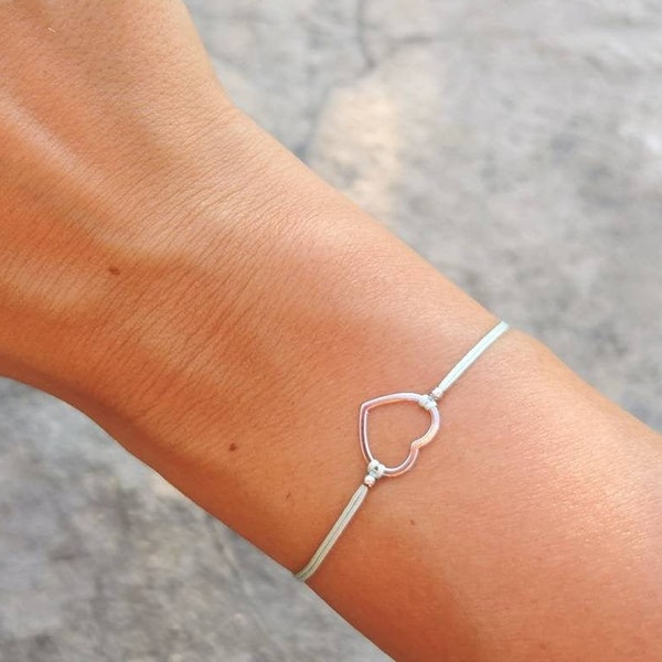 Bracciale con cuore in argento 925, bracciale dell'amicizia minimalista, cuore fine, bracciale madre figlia, gioielli in vero argento