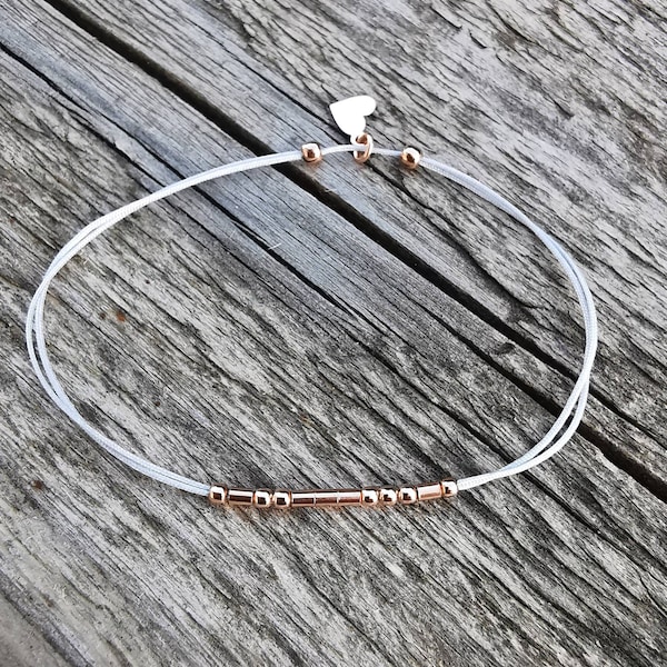 Minimalist 925 silver bracelet "CUSTOM" Morse Code with small pendant, filigree, sterling silver, partner bracelet, real silver jewelry.