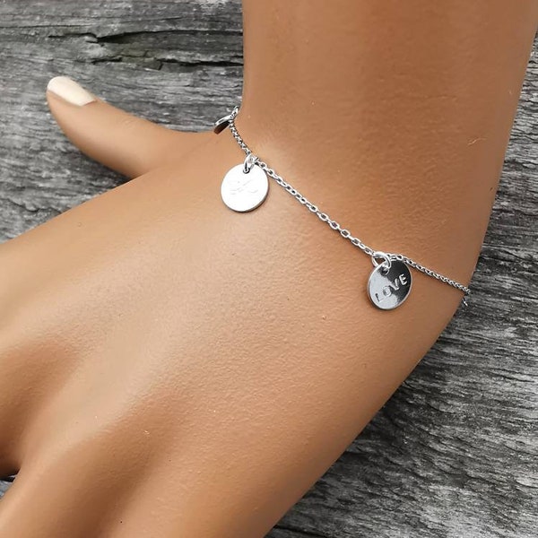 Personalisiertes Silber Plättchen Armband CUSTOM, Namensarmband, Armband mit Plättchen, Gravur, Echtsilber Schmuck | PD40HV 71