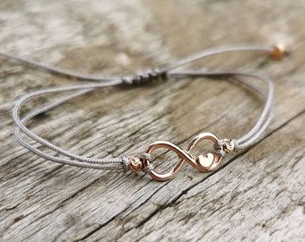 Silver bracelet with infinity sign, infinity loop with heart, 925 sterling silver, gold, rose gold, partner bracelet, real silver jewelry.