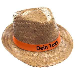 Strohhut Mafia bedruckt mit Wunschtext / Name auf farbigen Hutband Party Mallorca Sonnenhut Partyhut JGA Junggesellenabschied Vatertag Orange