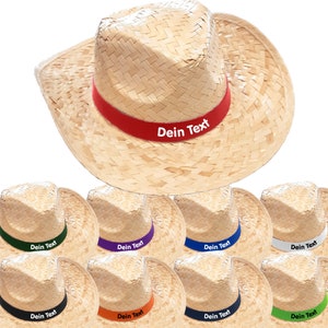 Straw hat light printed with desired text / name on colored hatband Mallorca sun hat party hat JGA bachelor party Father's Day Oktoberfest image 1