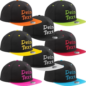 Snapback Basecap Baseball Cap bestickt mit Ihrem Namen / Wunschtext Mütze Cappy Black / Black