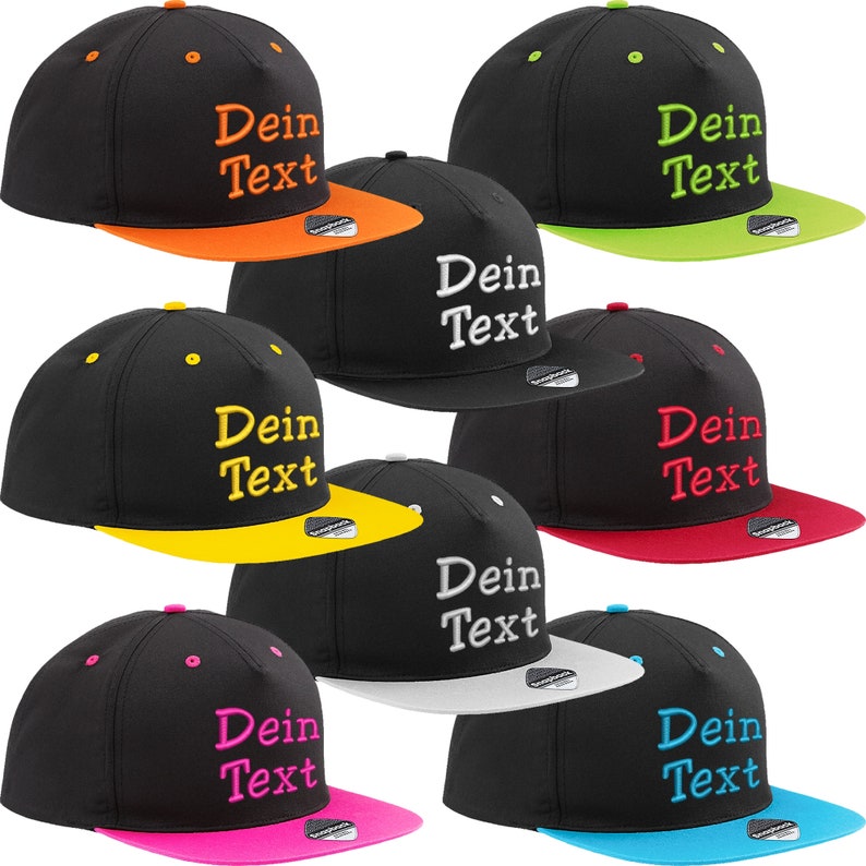 Snapback Basecap Baseball Cap bestickt mit Ihrem Namen / Wunschtext Mütze Cappy Black / Black