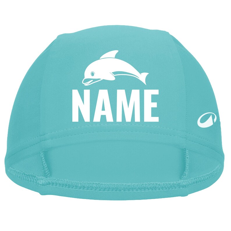 Children's swimming cap with name and animal print. Swimming cap, gift for starting school, swimming lessons, or swimming. Türkis - Größe L