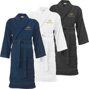 Organic bathrobe embroidered with VIP motif + name, sauna robe, dressing gown TH1350