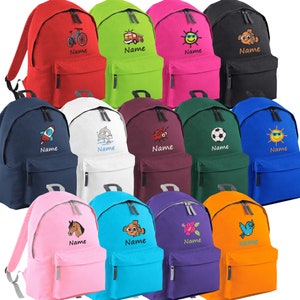 Kinderrucksack mit Namen + Motiv bestickt Tasche Rucksack Kids Schule Kindergarten Schulanfang Sport Freizeit Figur Bild Stickerei Geschenk