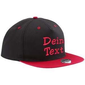 Snapback Basecap Baseball Cap bestickt mit Ihrem Namen / Wunschtext Mütze Cappy Black / Red