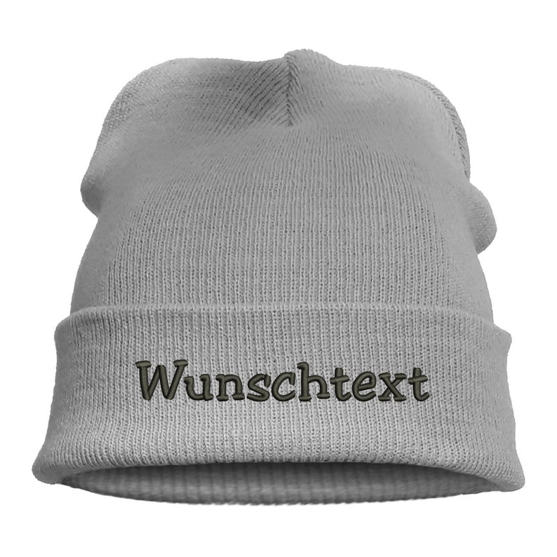 Strickmütze Leisure Beanie Mütze Herbst Wintermütze Mütze bestickt mit Name oder Wunschtext Light Grey