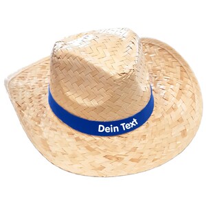 Straw hat light printed with desired text / name on colored hatband Mallorca sun hat party hat JGA bachelor party Father's Day Oktoberfest Royalblau