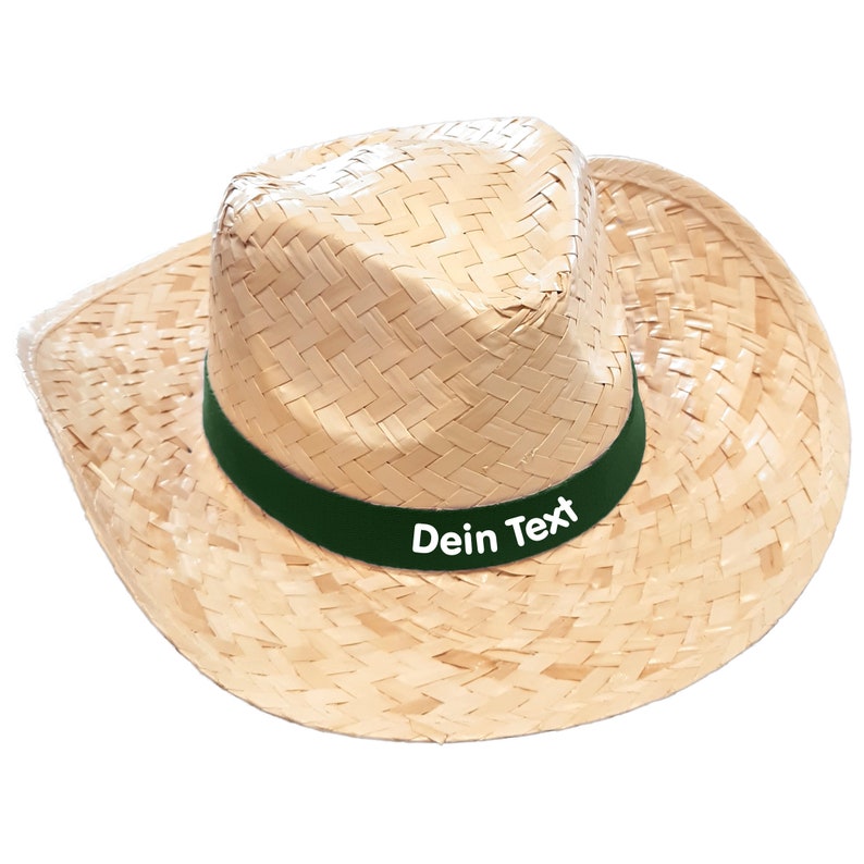 Straw hat light printed with desired text / name on colored hatband Mallorca sun hat party hat JGA bachelor party Father's Day Oktoberfest Flaschengrün