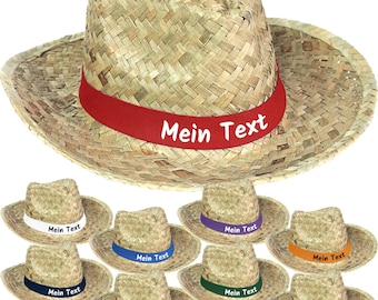 Strohhut personalisiert mit Wunschtext – Sommerhut mit farbigem Hutband bedruckt, Unisex Strand- & Eventhut für JGA, Promohut, Partyhut