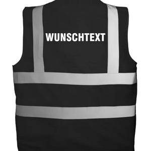Chaleco de alta visibilidad personalizado con texto | Chaleco de seguridad estampado | Chaleco reflectante para seguridad, obras, festivales, despedidas de soltero/a, trabajo, discotecas Black
