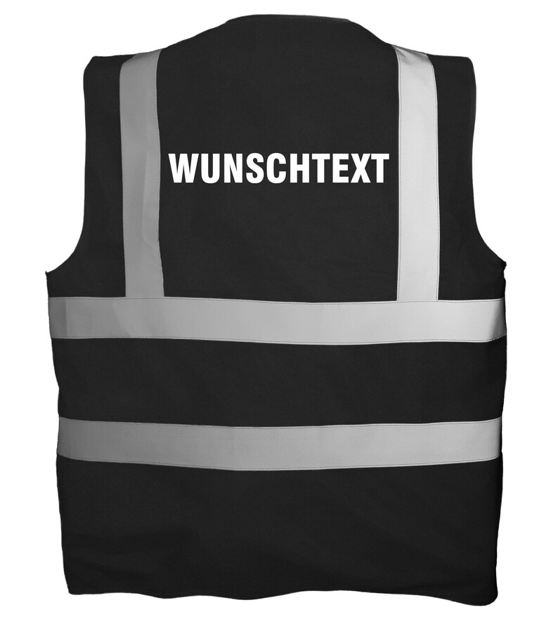 Chaleco de alta visibilidad personalizado con texto | Chaleco de seguridad estampado | Chaleco reflectante para seguridad, obras, festivales, despedidas de soltero/a, trabajo, discotecas Black