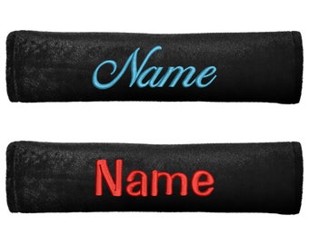 2x Gurtpolster Gurtschoner mit Name bestickt Stickerei Autopolster Velours