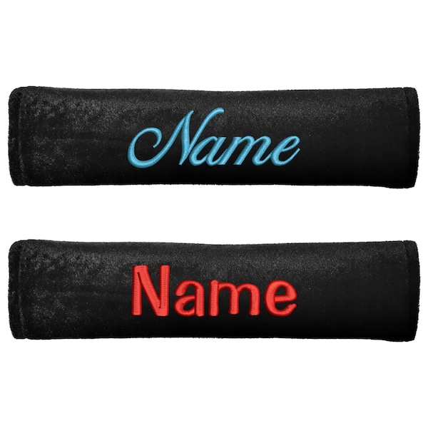 2x Gurtpolster Gurtschoner mit Name bestickt Stickerei Autopolster Velours