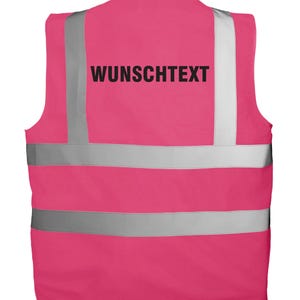 Chaleco de alta visibilidad personalizado con texto | Chaleco de seguridad estampado | Chaleco reflectante para seguridad, obras, festivales, despedidas de soltero/a, trabajo, discotecas Pink