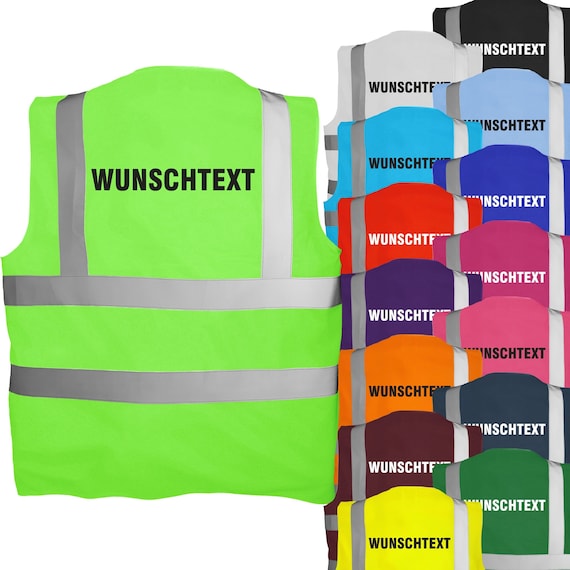Personalisierte Warnweste mit Text | Sicherheitsweste bedruckt | Reflektor Weste für Security, Baustelle, Festival, JGA, Arbeit, Verein,