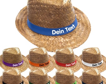 Strohhut Mafia bedruckt mit Wunschtext / Name auf farbigen Hutband Party Mallorca Sonnenhut Partyhut JGA Junggesellenabschied Vatertag