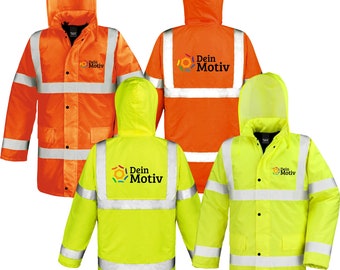 Sicherheits-Arbeitsmantel Autobahn-Jacke bedruckt mit Motiv / Logo High Vis Motorway Coat 218X