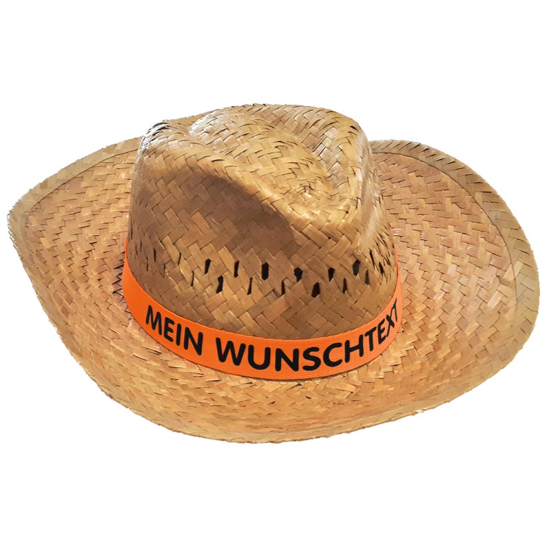 Strohhut dunkel bedruckt mit Wunschtext / Name auf Hutband Party Mallorca Sonnenhut Partyhut Junggesellenabschied Vatertag Oktoberfest Orange