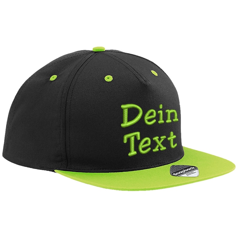 Snapback Basecap Baseball Cap bestickt mit Ihrem Namen / Wunschtext Mütze Cappy Black / Green